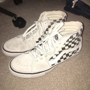 black and white checkered high top vans